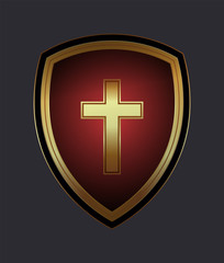 Obraz premium Christian Cross and Shield of Faith. Church Logo. Religious Symbol. Creative Christian Icon