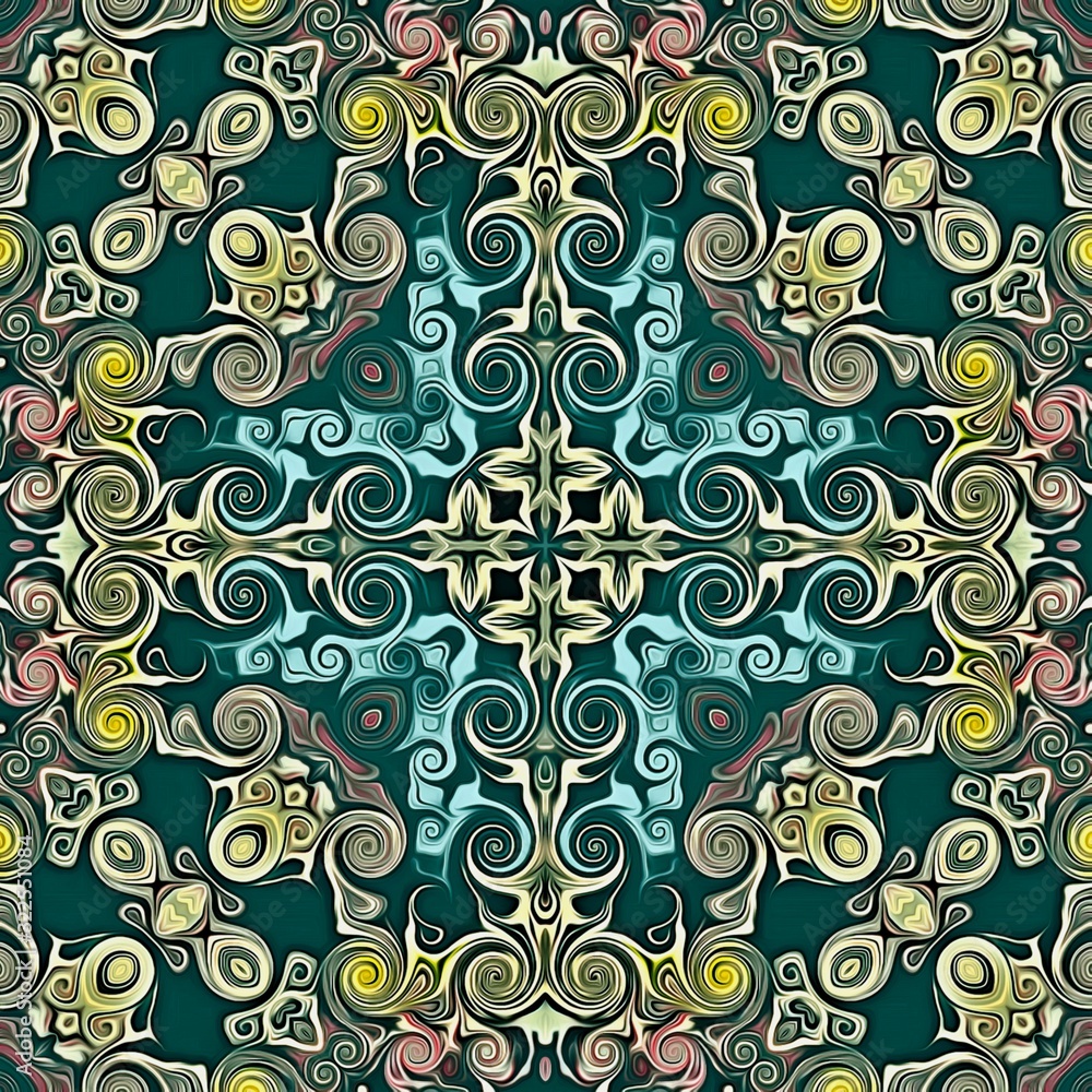 Poster seamless raster pattern in oriental style psychedelic mosaic pattern for wallpaper, backgrounds, dec