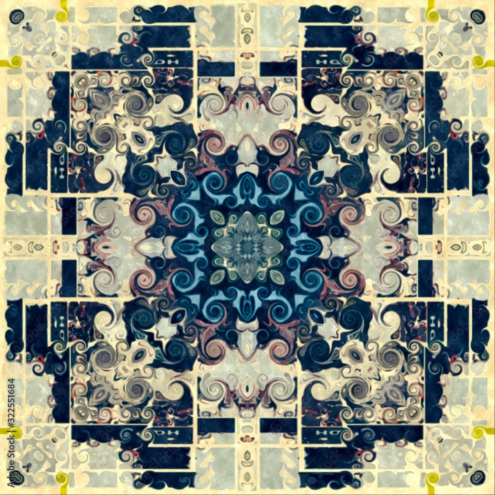 Poster seamless raster pattern in oriental style psychedelic mosaic pattern for wallpaper, backgrounds, dec