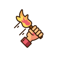 female hand holding a torch icon, fill style and colorful design