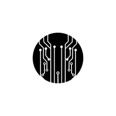 circuit board  in the circle icon.technology logo design template symbol icon vector-vector