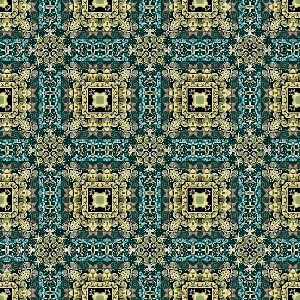 Poster seamless raster pattern in oriental style psychedelic mosaic pattern for wallpaper, backgrounds, dec
