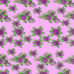 Obraz premium Seamless pattern with pink rose flowers