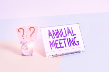 Text sign showing Annual Meeting. Business photo showcasing a meeting of the general membership of...