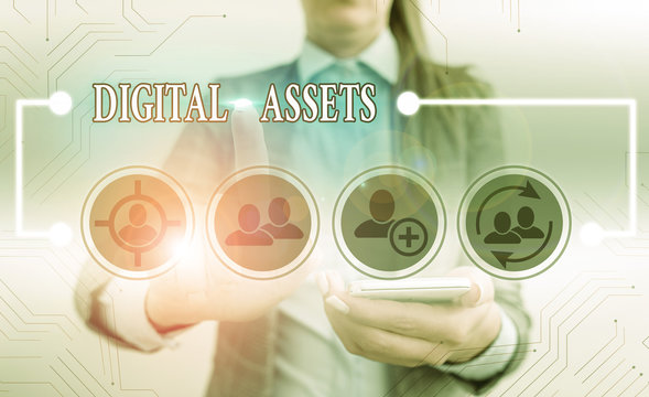 Text sign showing Digital Assets. Business photo text has value and can be owned but has no physical presence