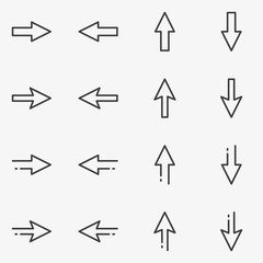 Set of arrow sign line black and white vector icon.