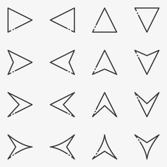 Set of arrow sign line black and white vector icon.