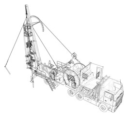 Obraz premium Coil Tubing. Wire-frame line isolated on white. Vector rendering of 3d.