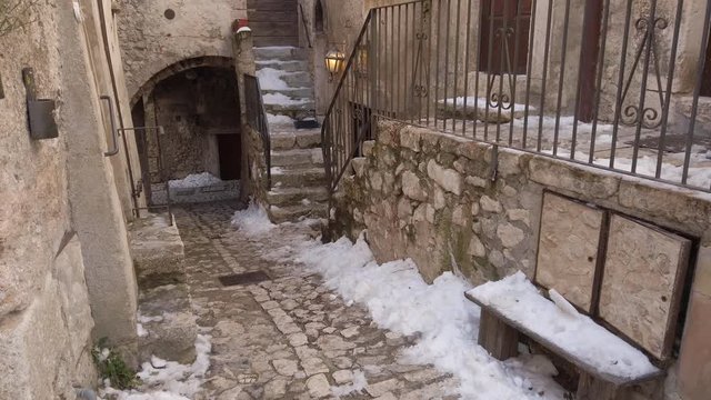 The beautiful village Santo Stefano di Sessanio on a winter morning. Abruzzo, Italy.
