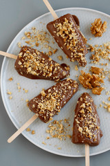  Chocolate ice cream with nuts. Raw desserts