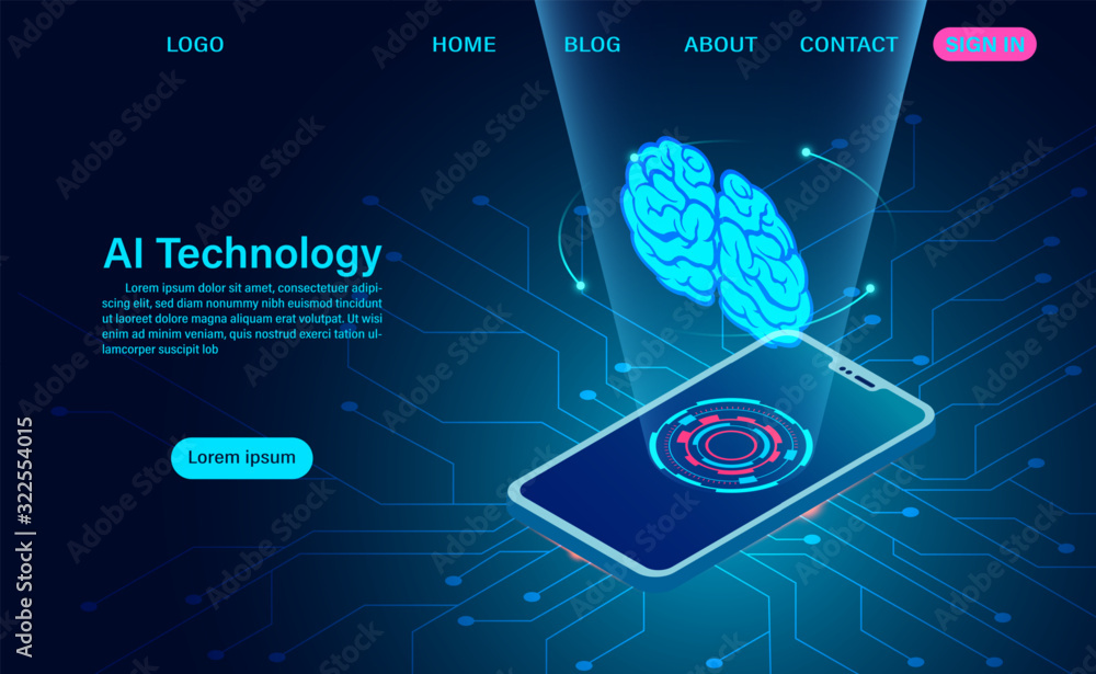 Poster artificial intelligence technology concept. data and engineering concept. isometric