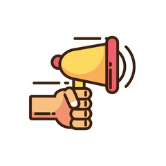 hand holding a megaphone icon, colorful fill style