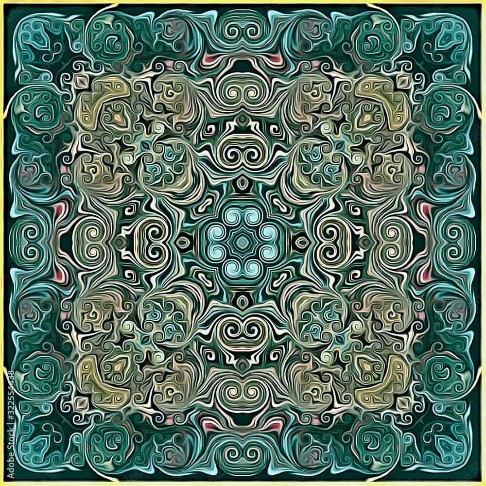 Poster seamless raster pattern in oriental style psychedelic mosaic pattern for wallpaper, backgrounds, dec