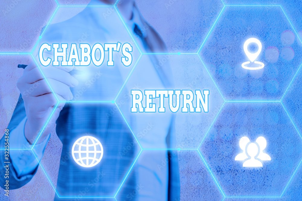 Poster conceptual hand writing showing chabot s return. concept meaning the come back of conversation via a