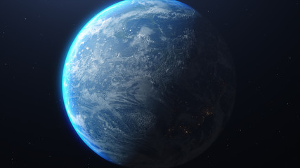 Obraz na płótnie Canvas Planet earth. Lights of night cities of awakening cities. Elements of this image furnished by NASA - 3d illustration.