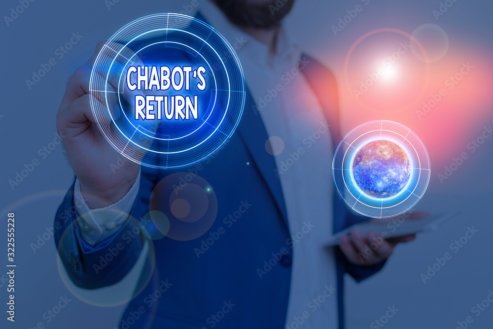 Poster handwriting text chabot s return. conceptual photo the come back of conversation via auditory or tex