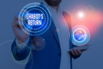 Handwriting text Chabot S Return. Conceptual photo the come back of conversation via auditory or...