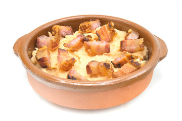 mashed potatoes with slice of bacon