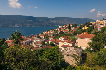 Fototapeta na wymiar View on the Herceg Novi city and Kotor Bay at sunny day, Montenegro