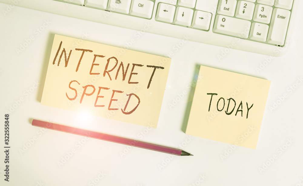 Poster conceptual hand writing showing internet speed. concept meaning the rate which internet connection i