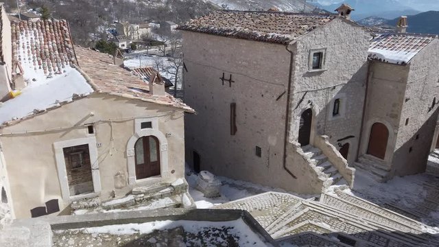 The beautiful village Santo Stefano di Sessanio on a winter morning. Abruzzo, Italy.