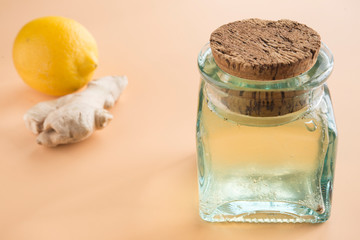 Kombucha of ginger and lemon in glass