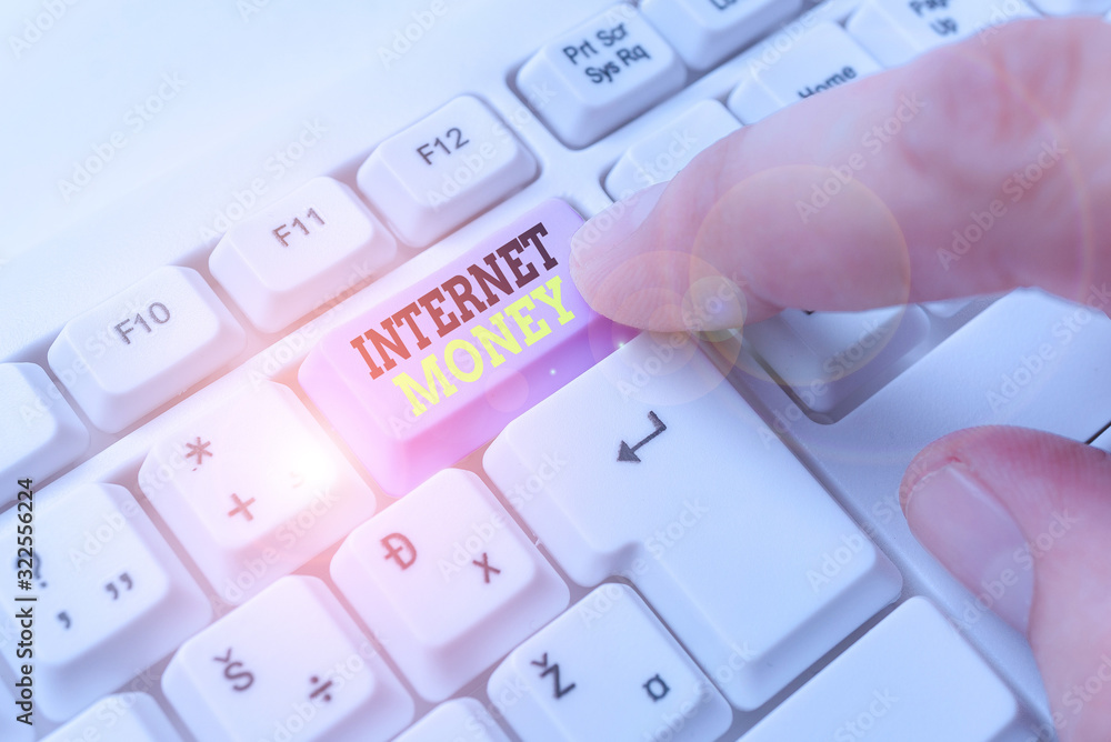 Poster writing note showing internet money. business concept for any means of payment that exists purely in