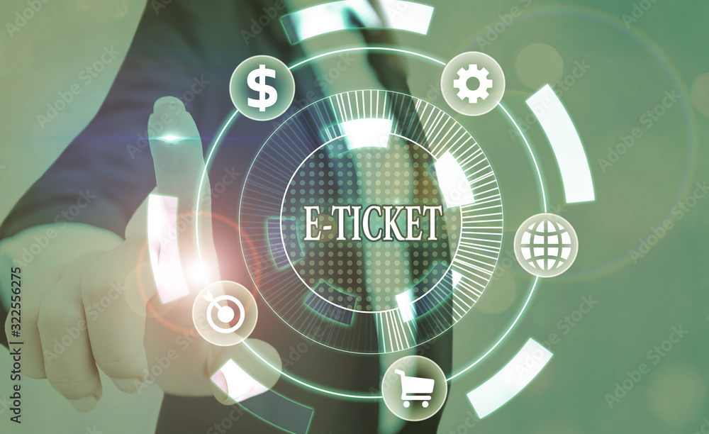 Poster writing note showing e ticket. business concept for digital ticket that is as valid as a paper ticke