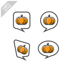 Fruit icon inside speech bubble set of 4, isolated flat design vector illustration.