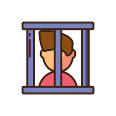 cartoon man in jail icon, fill style and colorful design