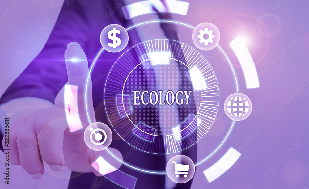 Poster writing note showing ecology. business concept for branch of science relation organisms environment 