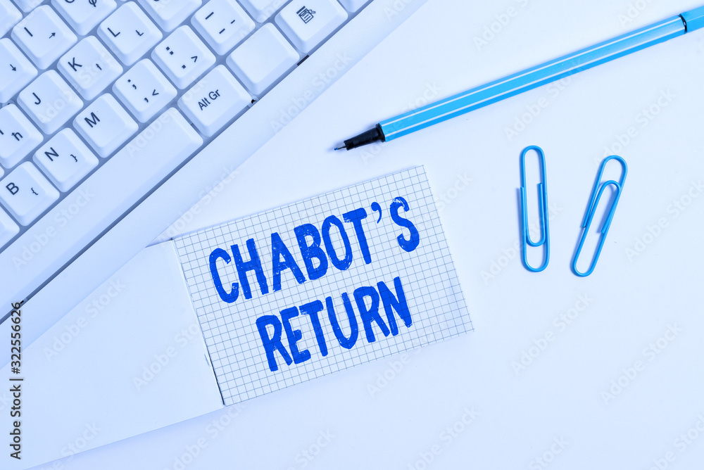 Poster conceptual hand writing showing chabot s return. concept meaning the come back of conversation via a