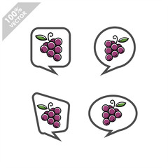 Fruit icon inside speech bubble set of 4, isolated flat design vector illustration.