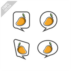 Fruit icon inside speech bubble set of 4, isolated flat design vector illustration.