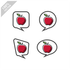 Fruit icon inside speech bubble set of 4, isolated flat design vector illustration.