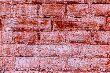Old red brick wall background, close up