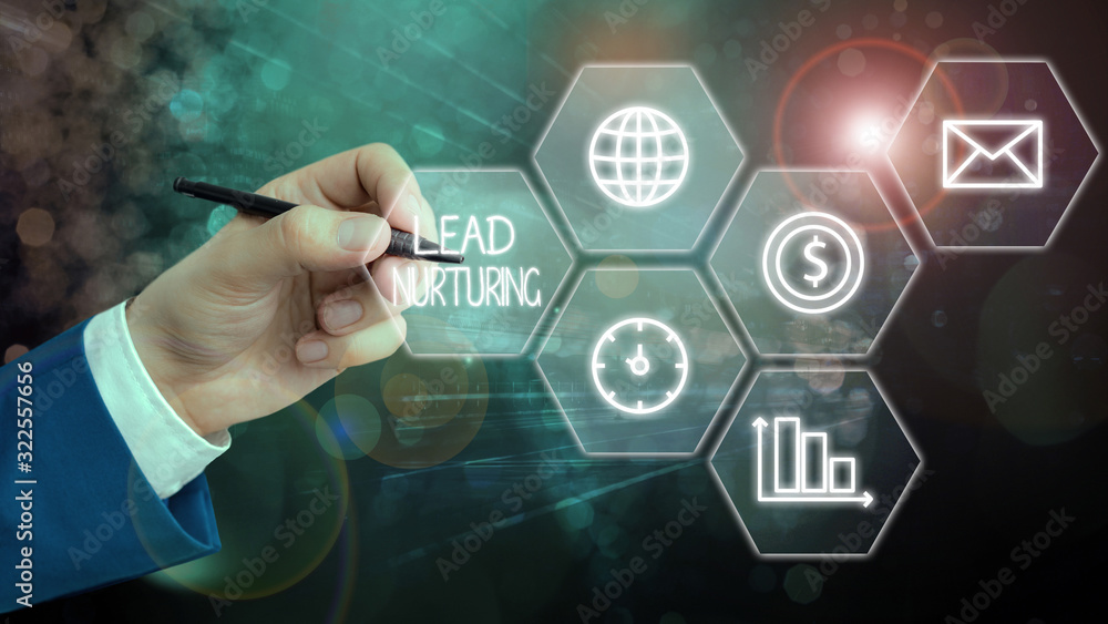 Poster handwriting text lead nurturing. conceptual photo method of building a relationship with potential c