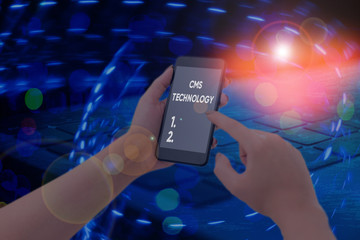 Writing note showing Cms Technology. Business concept for programs that are used to create and...