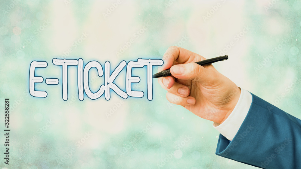 Poster writing note showing e ticket. business concept for digital ticket that is as valid as a paper ticke