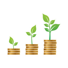 Fototapeta na wymiar Money stack with plant growing step on coins. Finance and Accounting flat vector icon for apps and websites