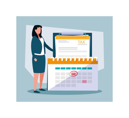businesswoman in tax day with icons