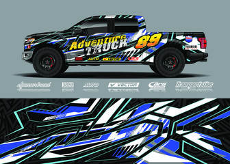 Truck wrap design vector kit. Modern sport graphics. Abstract stripe racing and grunge background for wrap all vehicle, race car, rally, adventure vehicle and car livery.