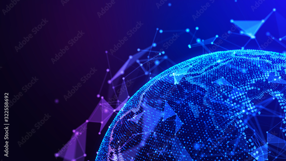 Aufkleber network background with world map globe. internet and technology. 3d illustration.