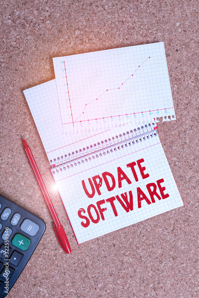 Poster writing note showing update software. business concept for adds minor software enhancements and comp