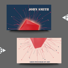 Abstract faceted element cracked into multiple fragments. Explosion effect. Business card template. Eps10 Vector illustration.