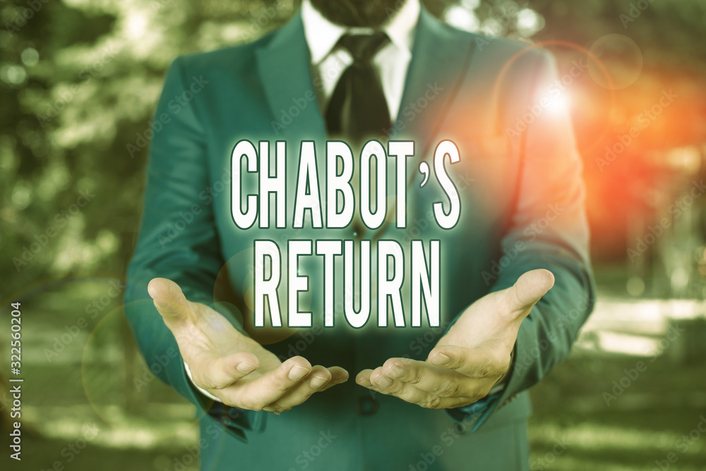 Poster word writing text chabot s return. business photo showcasing the come back of conversation via audit