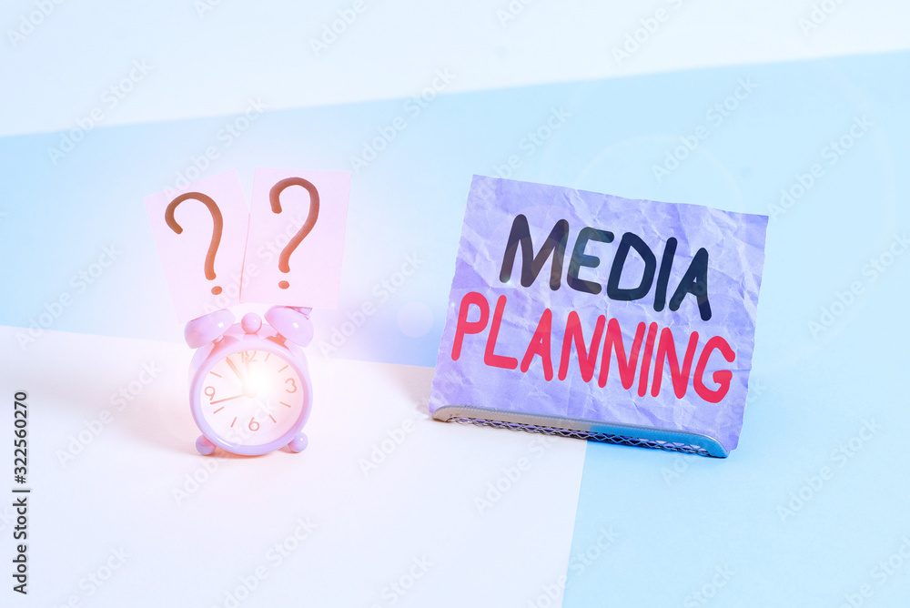 Poster handwriting text media planning. conceptual photo the process of identifying and selecting media out