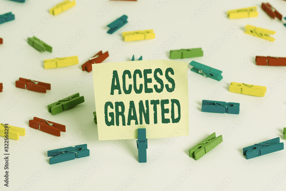 Poster word writing text access granted. business photo showcasing admittance of users to system and networ