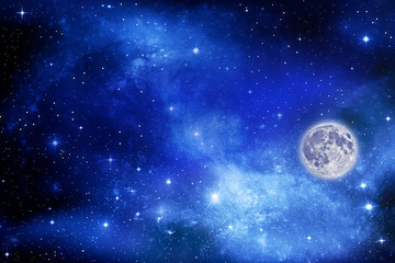 Naklejka na ściany i meble Full blue moon with star at dark night sky background