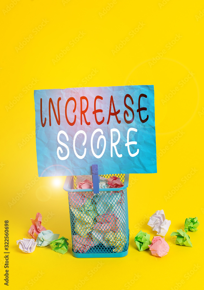Poster writing note showing increase score. business concept for statistical number that evaluates a consum